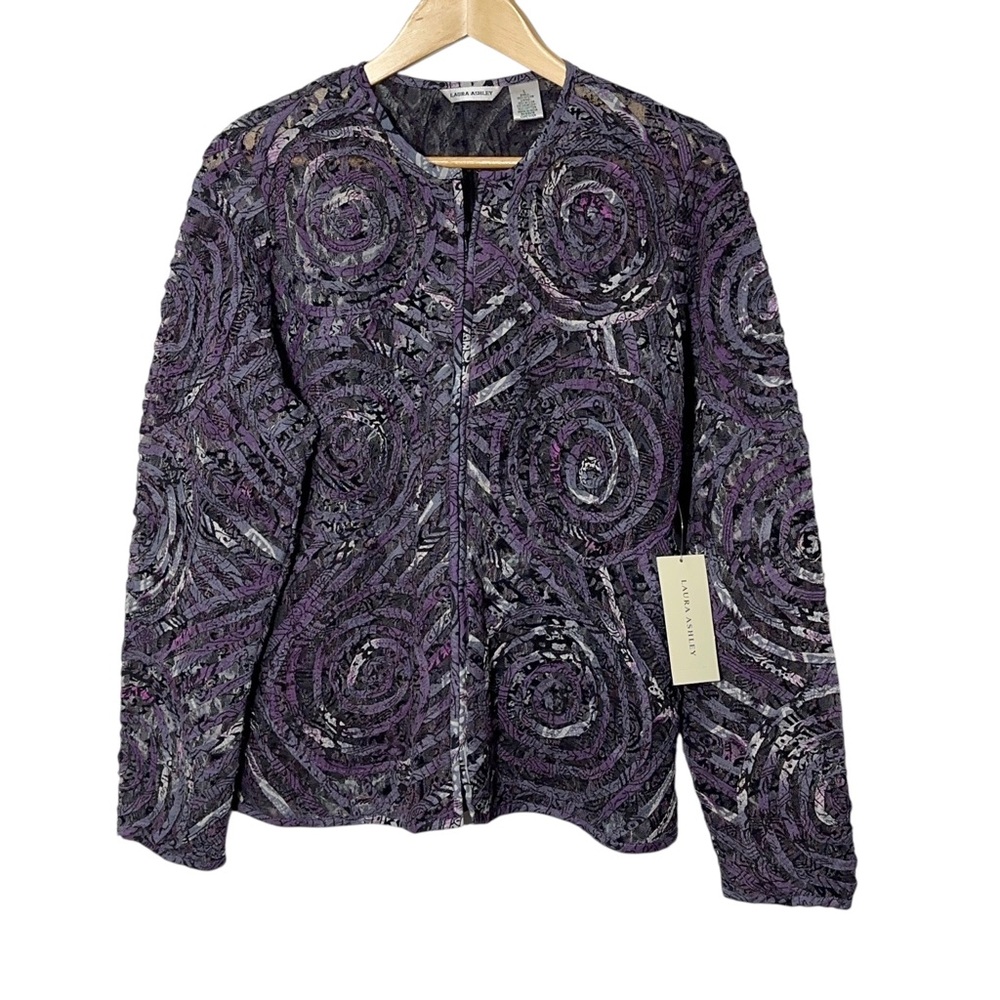 NWT Laura Ashley Purple Mesh Full Zip Jacket Womens Size L Spring Colorful